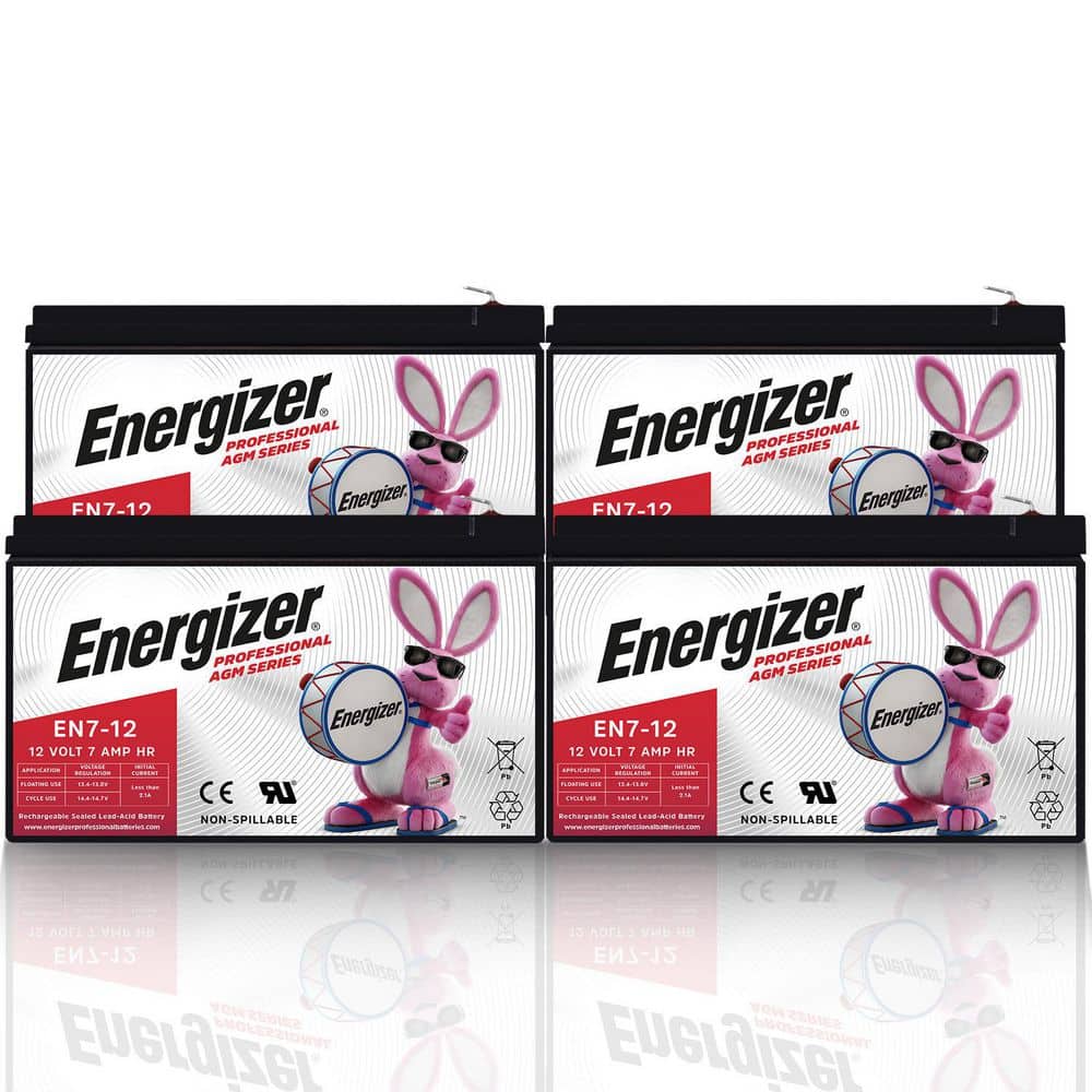 Energizer 12V 7Ah Long Lasting SLA AGM Rechargeable Battery Use In Wheelchairs, Electric Scooters, Backup Power-4 Pack