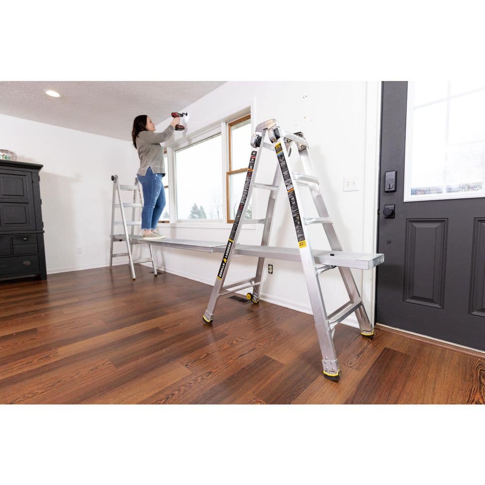 Gorilla Ladders 22 ft. Reach MPXW Aluminum Multi-Position Ladder with Wheels, 375 lbs. Load Capacity, Type IAA Duty Rating (3)
