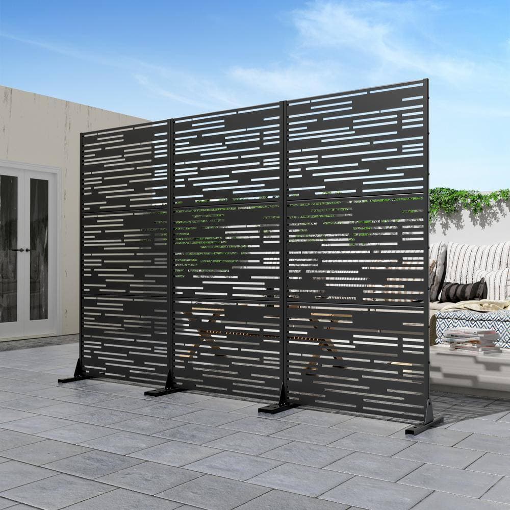 Lirago 72 in. x 35 in. Black Privacy Screen Galvanized Freestanding Panel (2)