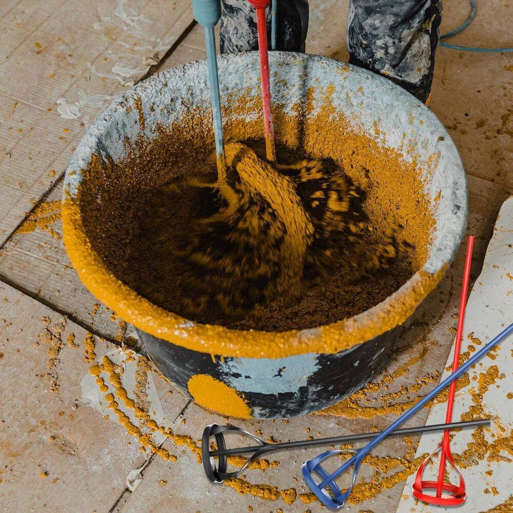 KIWDZFU 3 Pieces Paint Stirrer for Drill 1 to 5 Gal. Buckets Mixing Paddle for Mortar Mud Grout Red Blue Black (2)