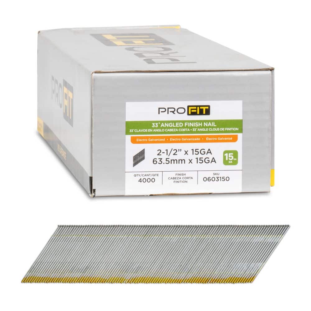 PRO-FIT 2-1/2 in. x 15GA 33° Galvanized Collated Finish Nails (4000-Per Box) (1)