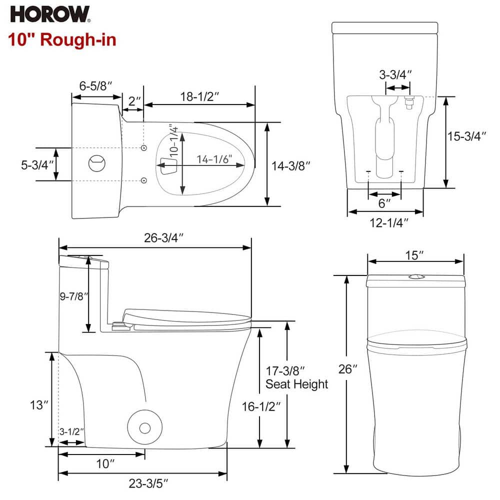 HOROW 1-Piece Rough-In 1.1/1.6 GPF Dual Flush Toilet in, High-Efficiency WaterSense Toilet (3)