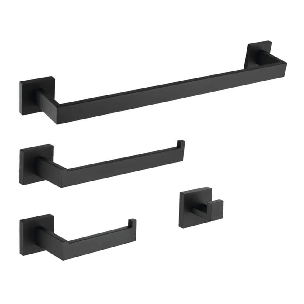 Kingston Brass Lasdun 4-Piece Bathroom Accessory Set with 18" Towel Bar in Matte Black (1)