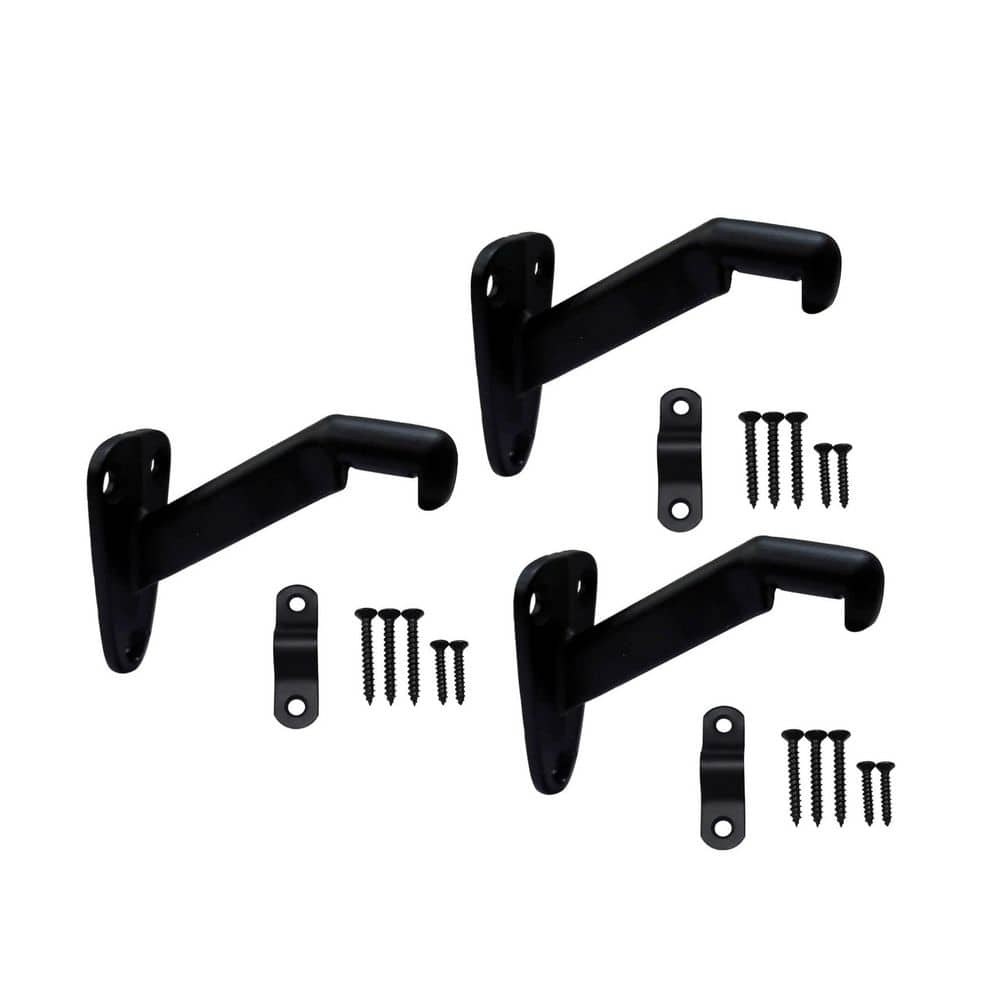 NVNOO 4 in. x 3 in. Matte Black Hand Rail Bracket for Stairways Stair Railing Indoor (3-Pack) (1)