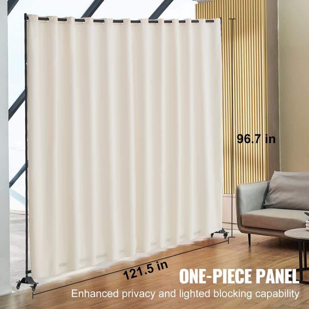 VEVOR Room Divider, Steel Portable Panel Room Divider with Wheels Curtain Divider Stand, Freestanding Privacy Screen, Beige (2)