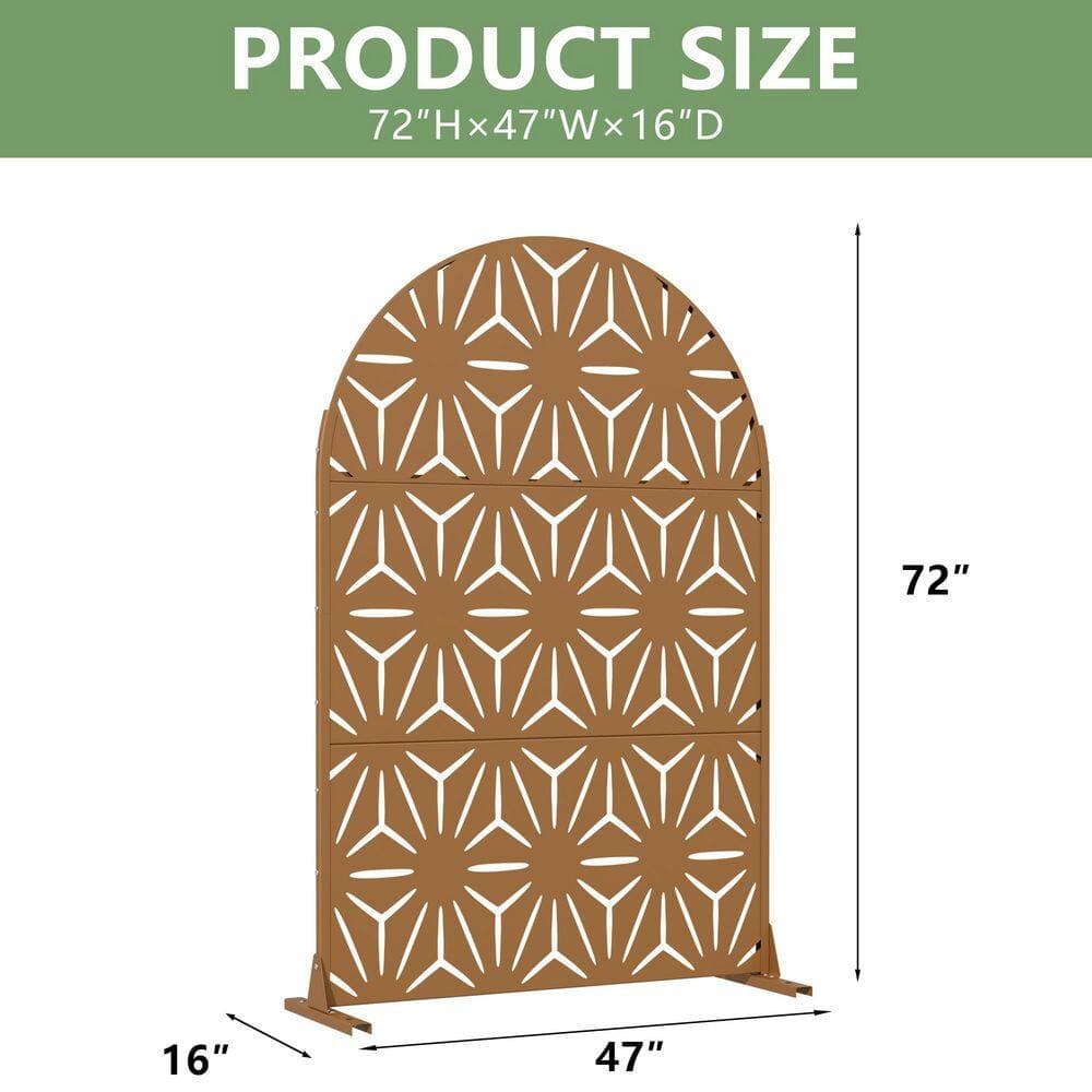 Dovelina 16 in. L x 72 in. H x 47 in. W Brown Arched Galvanized Metal Wall Sculptures Outdoor Privacy Screens Garden Fence (3)