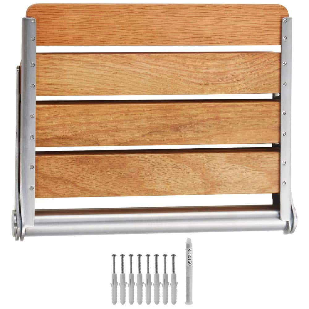 SVOPES Folding Oak Shower Seat 16.1 in. x 13.4 in. Wall Mounted, 440 lbs. Load Capacity, Fold-Up Shower Bench for Seniors (1)