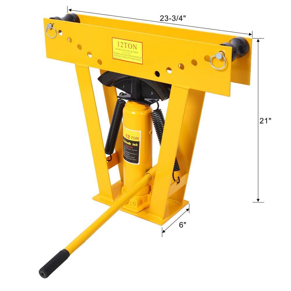 Amucolo 12 Ton Yellow Manual Hydraulic, Piping Bending Exhaust Tube Fabric with 6-Dies, Adjustable Rollers 90-180° Bending (2)