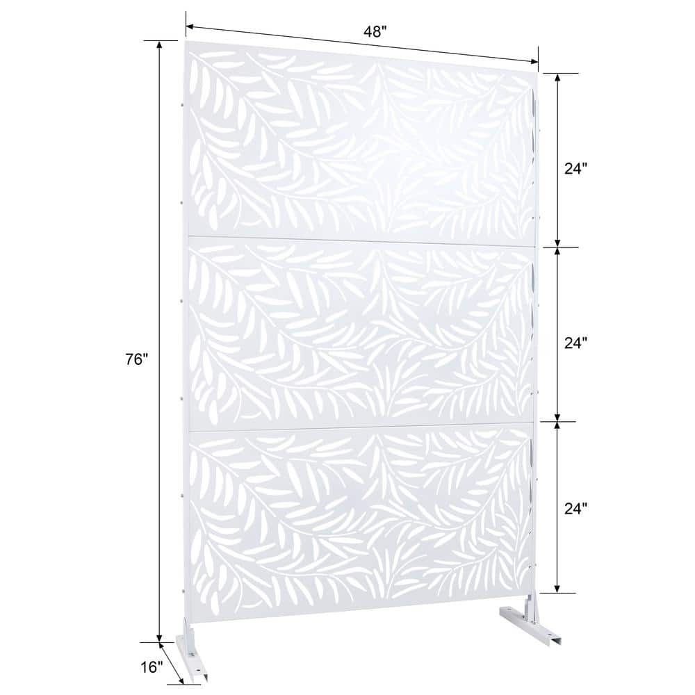 Unbranded 76 in. H x 48 in. W Leaf Hollow Shape Metal Freestanding Decorative Privacy Screen in White, Outdoor and Indoor (3)