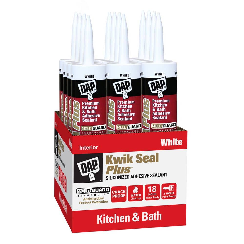DAP Kwik Seal Plus 10.1 oz. White Premium Kitchen and Bath Siliconized Caulk (12-Pack)