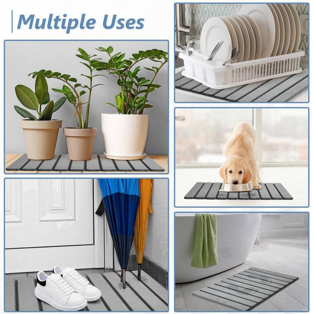Wudkey 23.8 in. x 15.35 in. Foldable Stone Bath Mat in Gray, Non-Slip Super Absorbent Diatomaceous Earth Mats, Quick Drying (3)