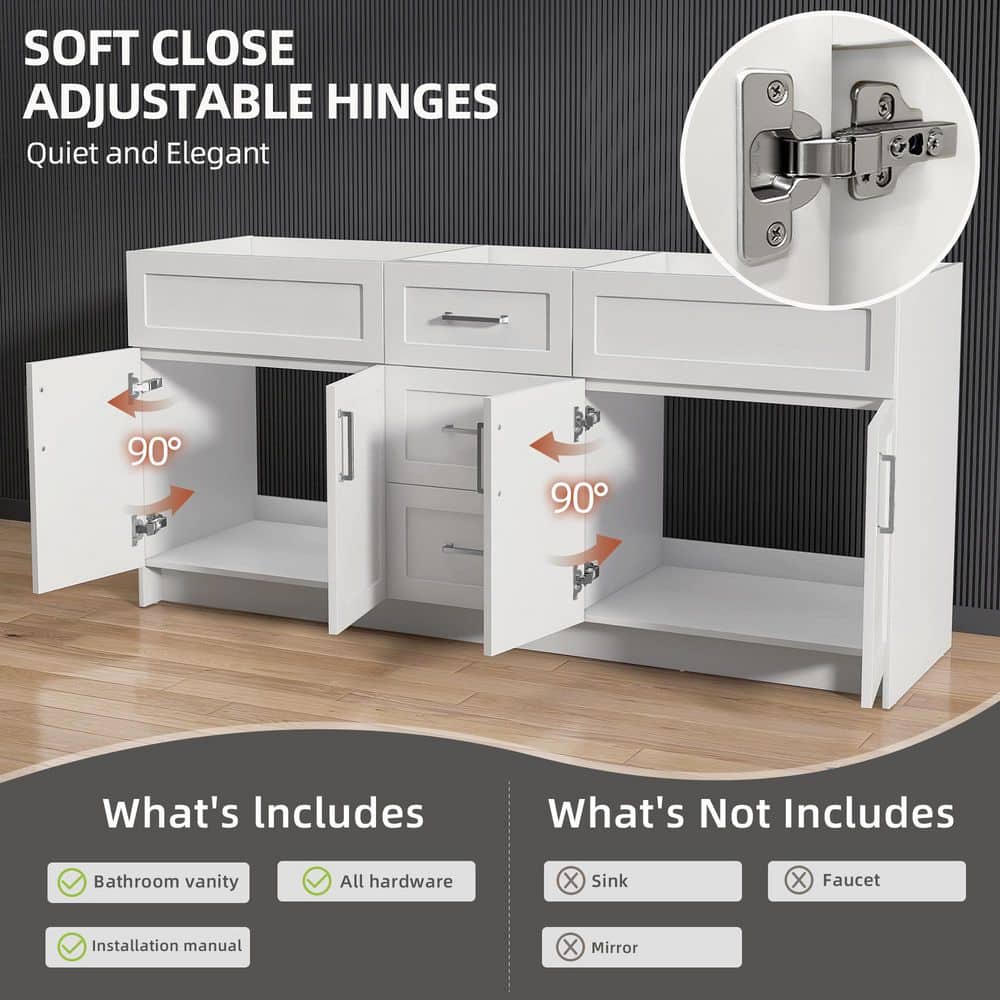 Zeafive Mox 72 in. W x 21.5 in. D x 33.5 in. H Freestanding Bathroom Double Vanity Cabinet without Top in White Unassembled (3)