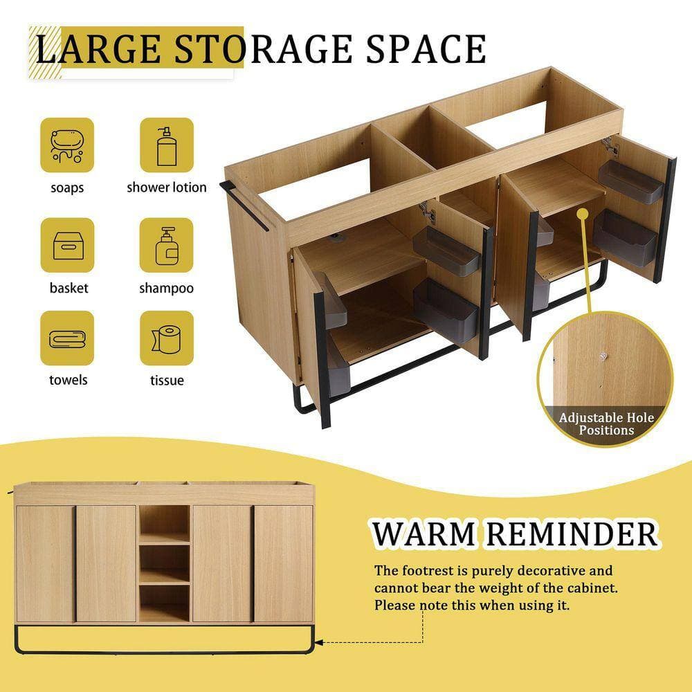 Staykiwi 58.69 in. Freestanding Bath Vanity Cabinet without Top in Oak Unassembled (3)