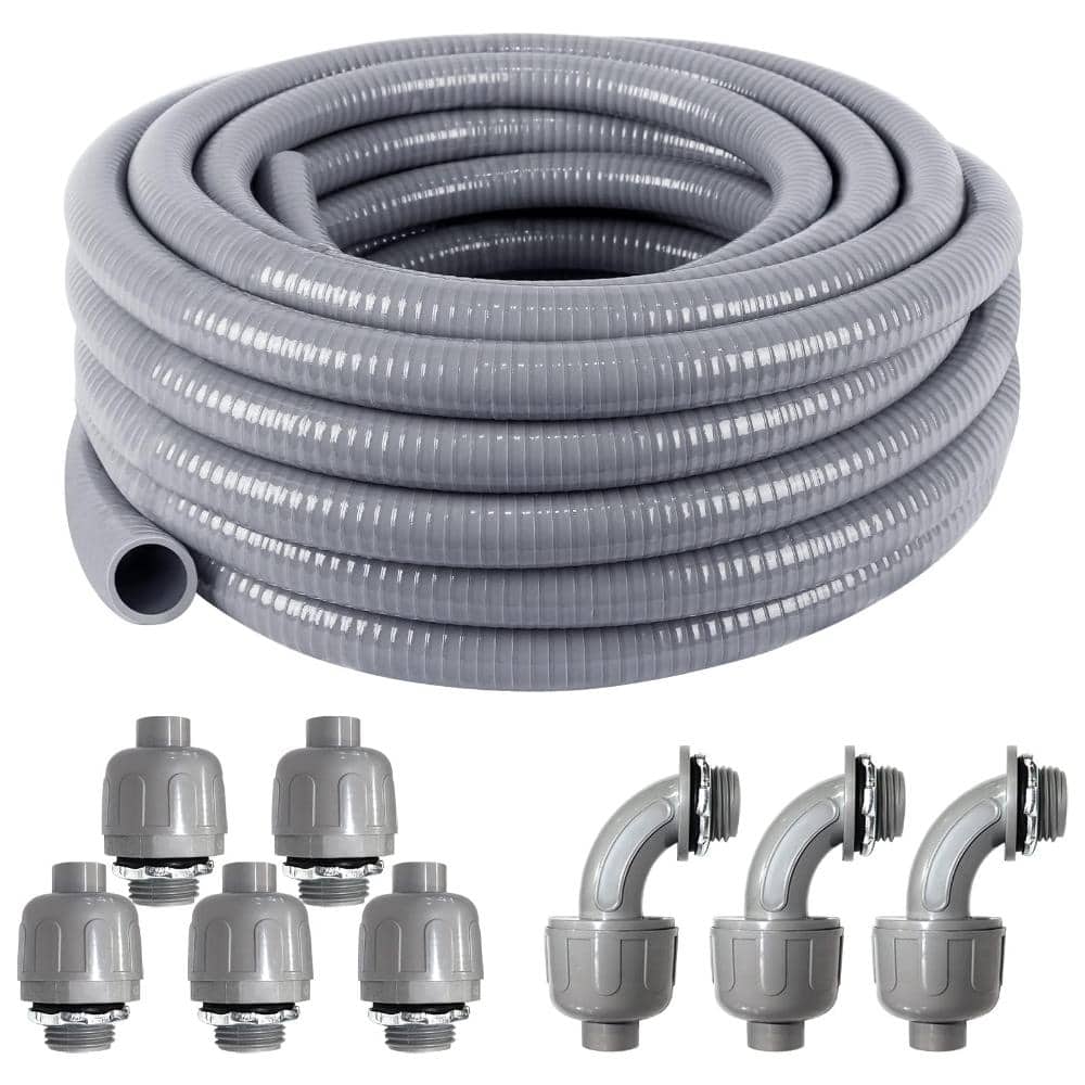 Unbranded 1 in Dia 25 ft Liquid-Tight Flexible Nonmetallic Electrical Conduit Kit with 5 Straight and 3 90-Degree (1)