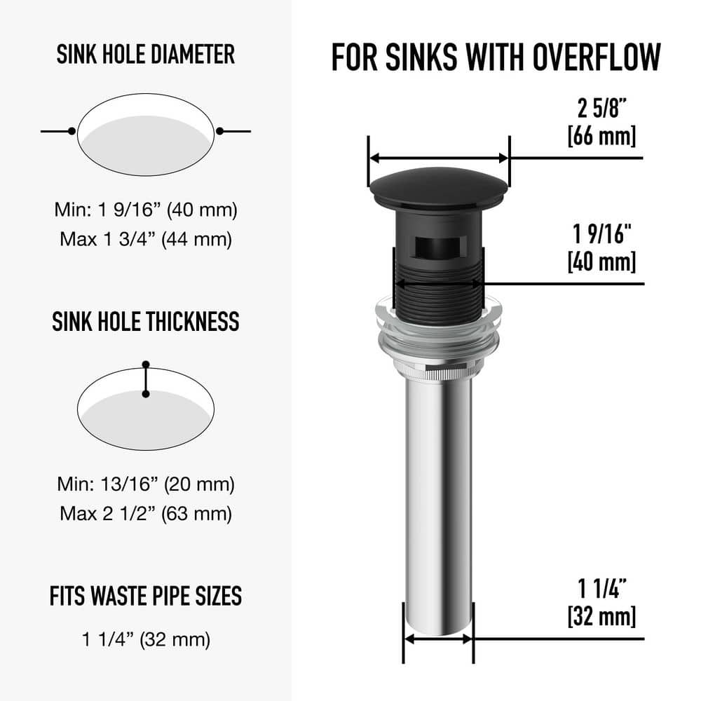 VIGO Bathroom Sink Pop-Up Drain 1-3/4 with Overflow (3)