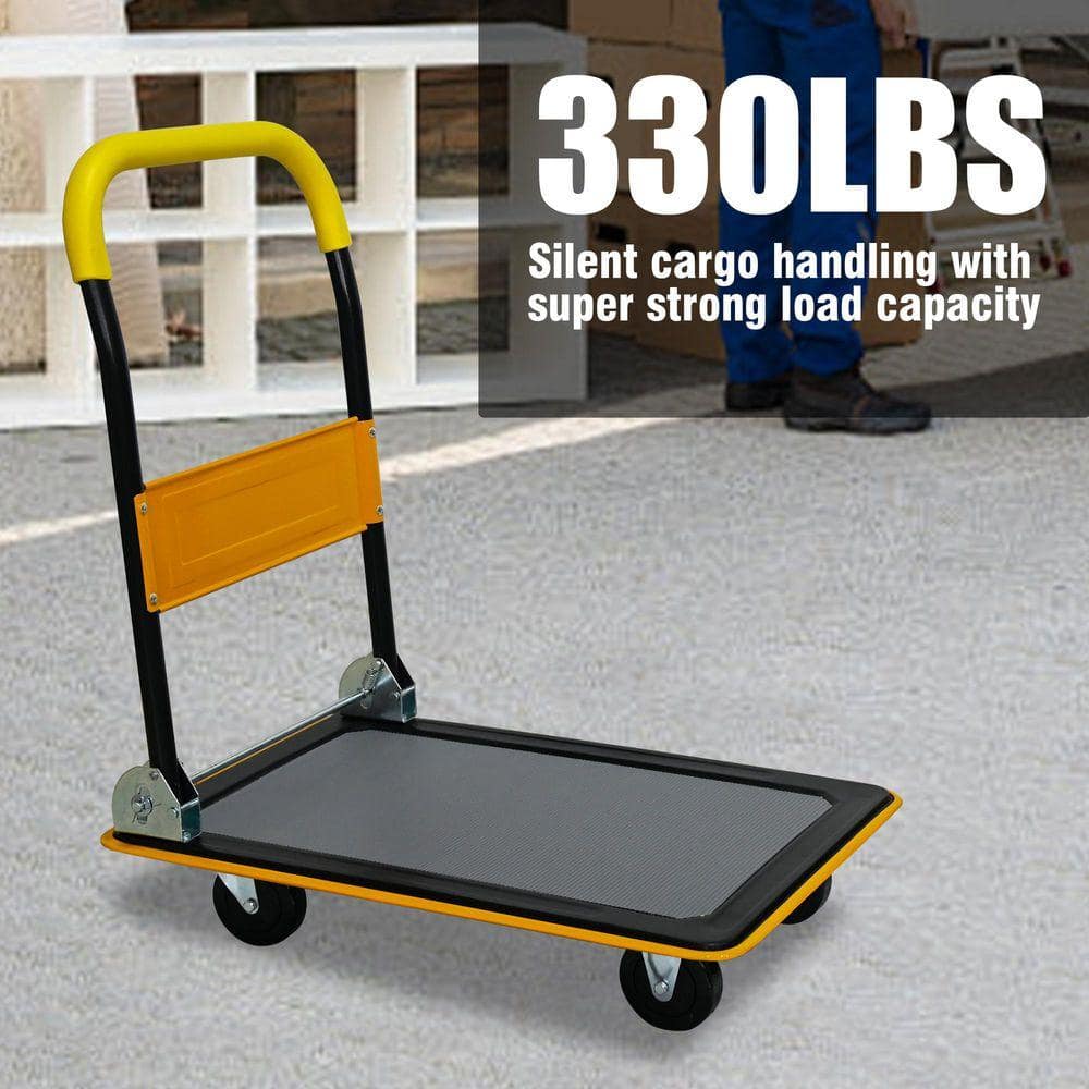 Huluwat Yellow 330 lb. Capacity D-Handle Foldable Hand Truck with 2 360° Wheels and 2 Fixed Wheels (3)