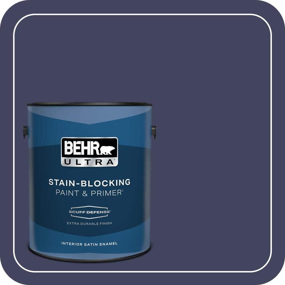 BEHR ULTRA 1 gal. #PMD-92 Darkest Navy Extra Durable Satin Enamel Interior Paint & Primer
