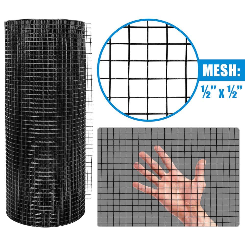 Fencer Wire 1/2 in. 2 ft. 19 Gauge Vinyl Coated Hardware Cloth, Multiple Use Welded Wire Fencing Roll (4)