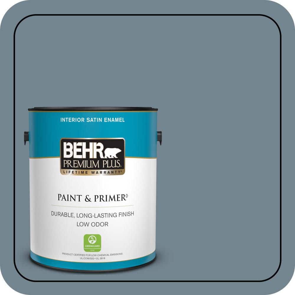 BEHR PREMIUM PLUS 1 gal. #N480-5 Adirondack Blue Satin Enamel Low Odor Interior Paint & Primer