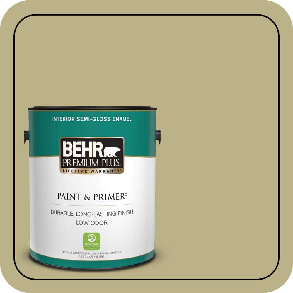 BEHR PREMIUM PLUS 1 gal. #390F-5 Ryegrass Semi-Gloss Enamel Low Odor Interior Paint & Primer
