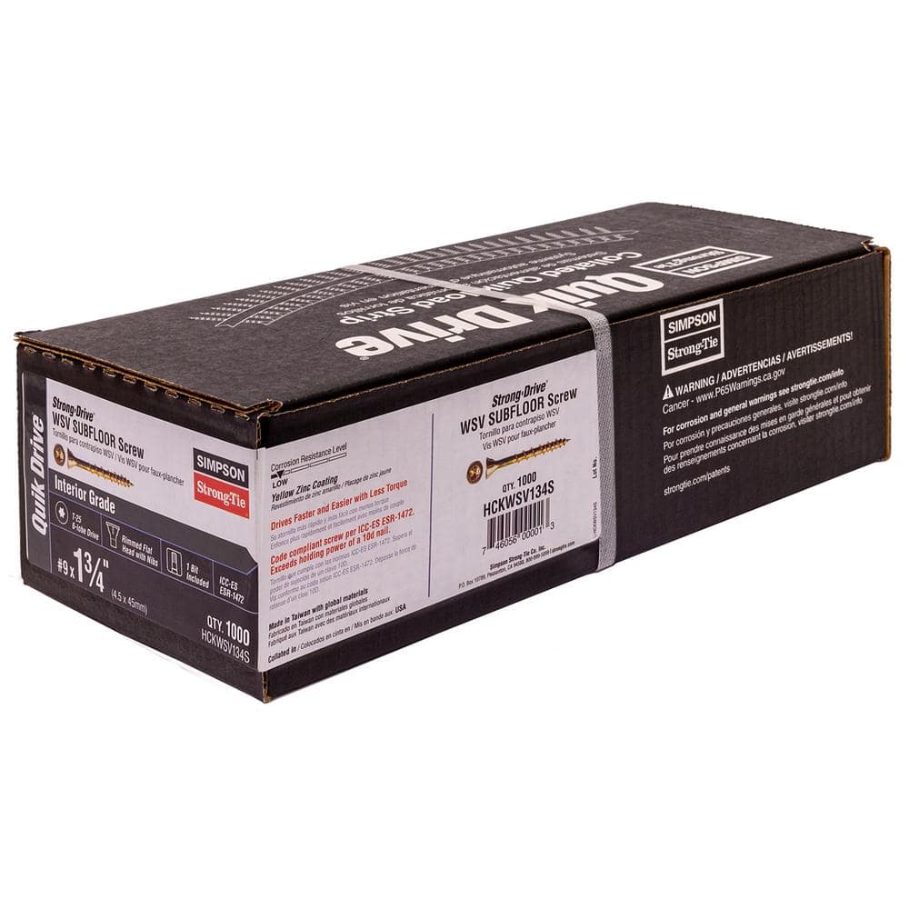Simpson Strong-Tie #9 x 1-3/4 in. T25 6-Lobe, Flat Head, Strong-Drive WSV Collated Subfloor Screw, Yellow Zinc (1000-Pack) (2)