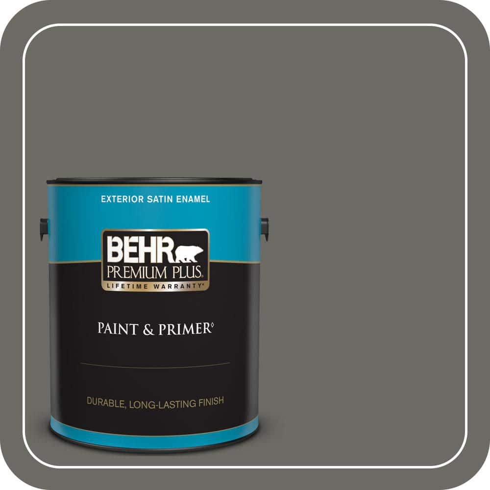 BEHR PREMIUM PLUS 1 gal. #PPU18-18 Mined Coal Satin Enamel Exterior Paint & Primer