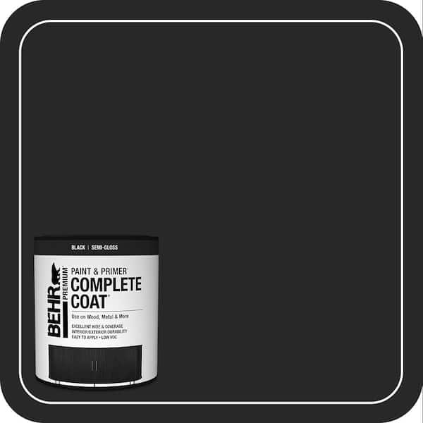 BEHR PREMIUM COMPLETE COAT 1 qt. #B0302 Black Semi-Gloss Water Based Interior/Exterior Paint & Primer (2)
