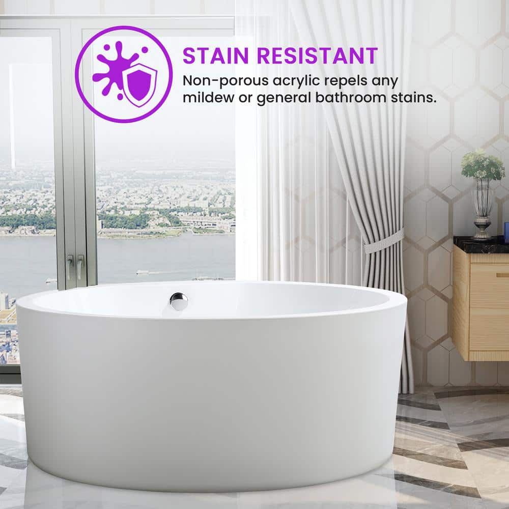 Vanity Art Nantes 59 in. x 59 in. Acrylic Flatbottom Freestanding Soaking Bathtub with Center Drain in White/Polished Chrome (3)