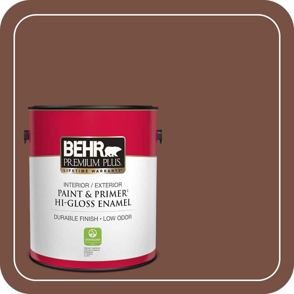 BEHR PREMIUM PLUS 1 gal. #S190-7 Toasted Pecan Hi-Gloss Enamel Interior/Exterior Paint & Primer