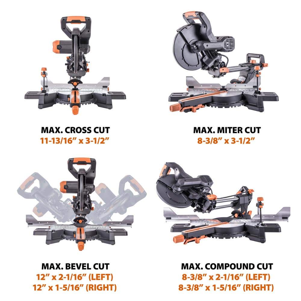 Evolution Power Tools 15 Amp 10 in. Dual Bevel Sliding Miter Saw with Laser Guide, Dust Bag, 13 ft. Power Cord, and 28-T Multi-Material Blade (3)