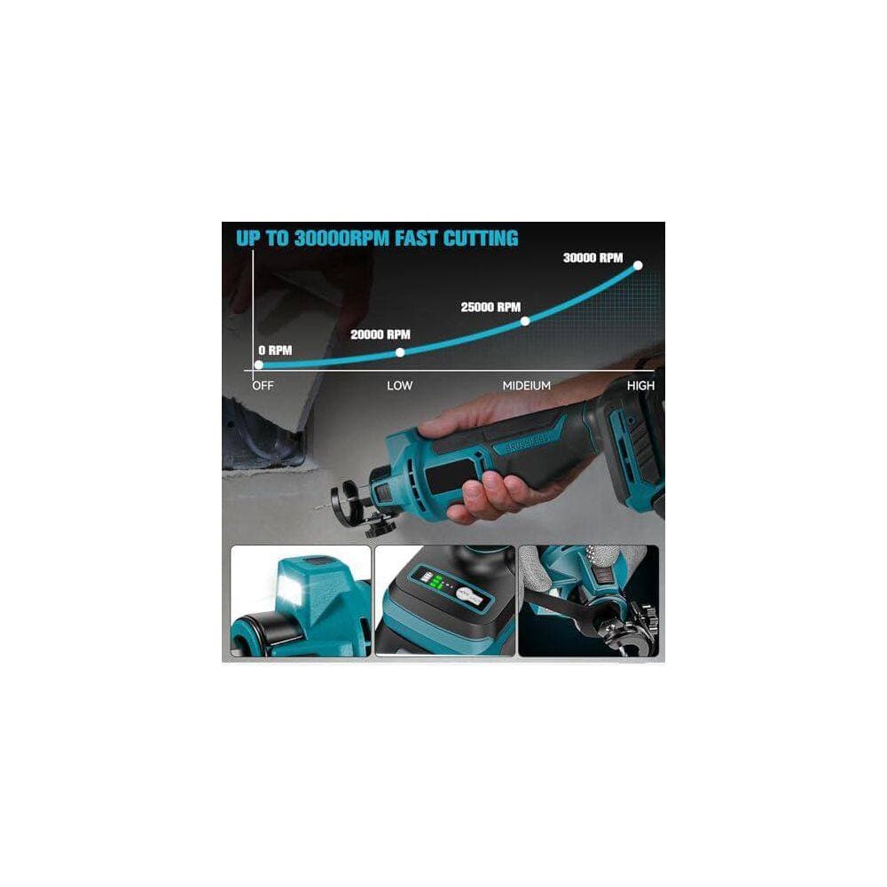 Unbranded Cordless Drywall Cut Out Tool 20V Brushless Rotary Saw with 30000 RPM 2 x 3.0 Ah Battery Fast Charger for Wood Sheetrock (2)