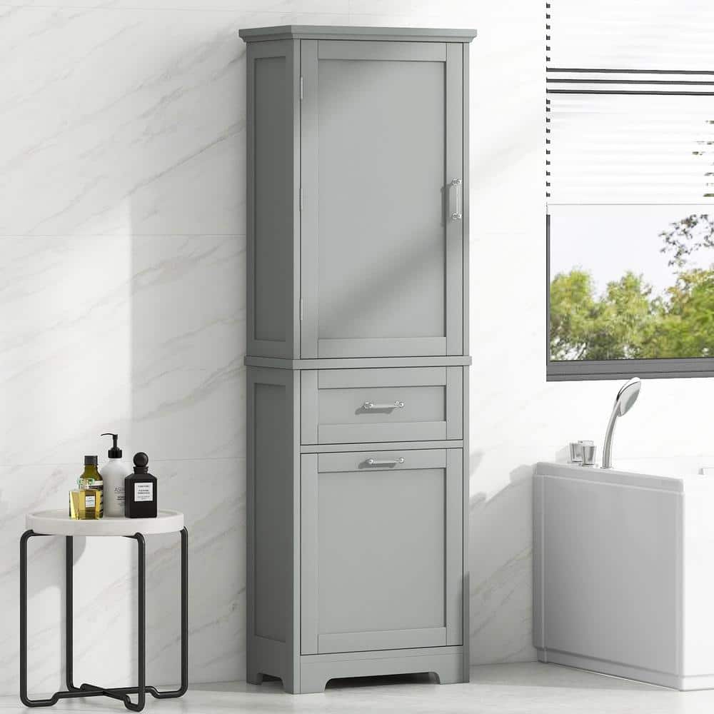 Unbranded 20 in. W x 13 in. D x 68.1 in. H Gray Linen Cabinet Bathroom Storage Cabinet with Adjustable Shelf and 2 Drawers (2)