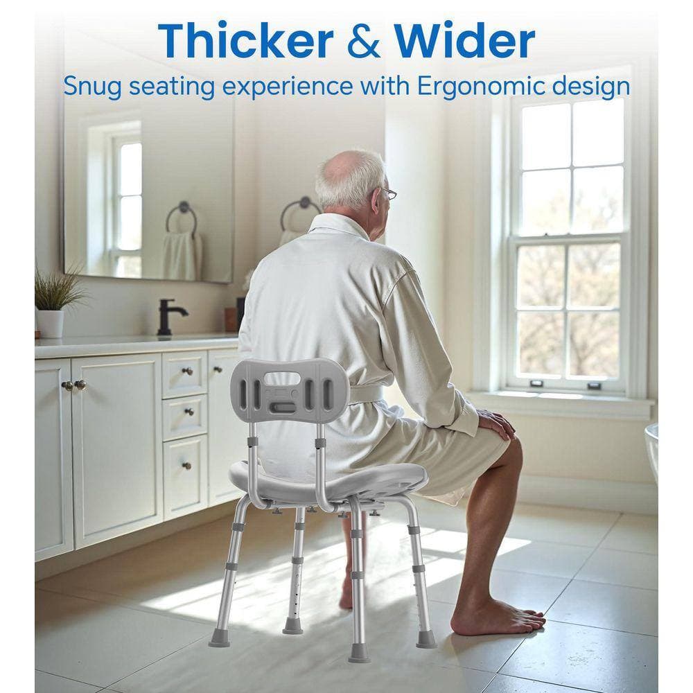 Lynzavix 18.5 in. W Freestanding Adjustable Height Non-Slip Heavy Duty Shower Chair for Elderly in White (2)