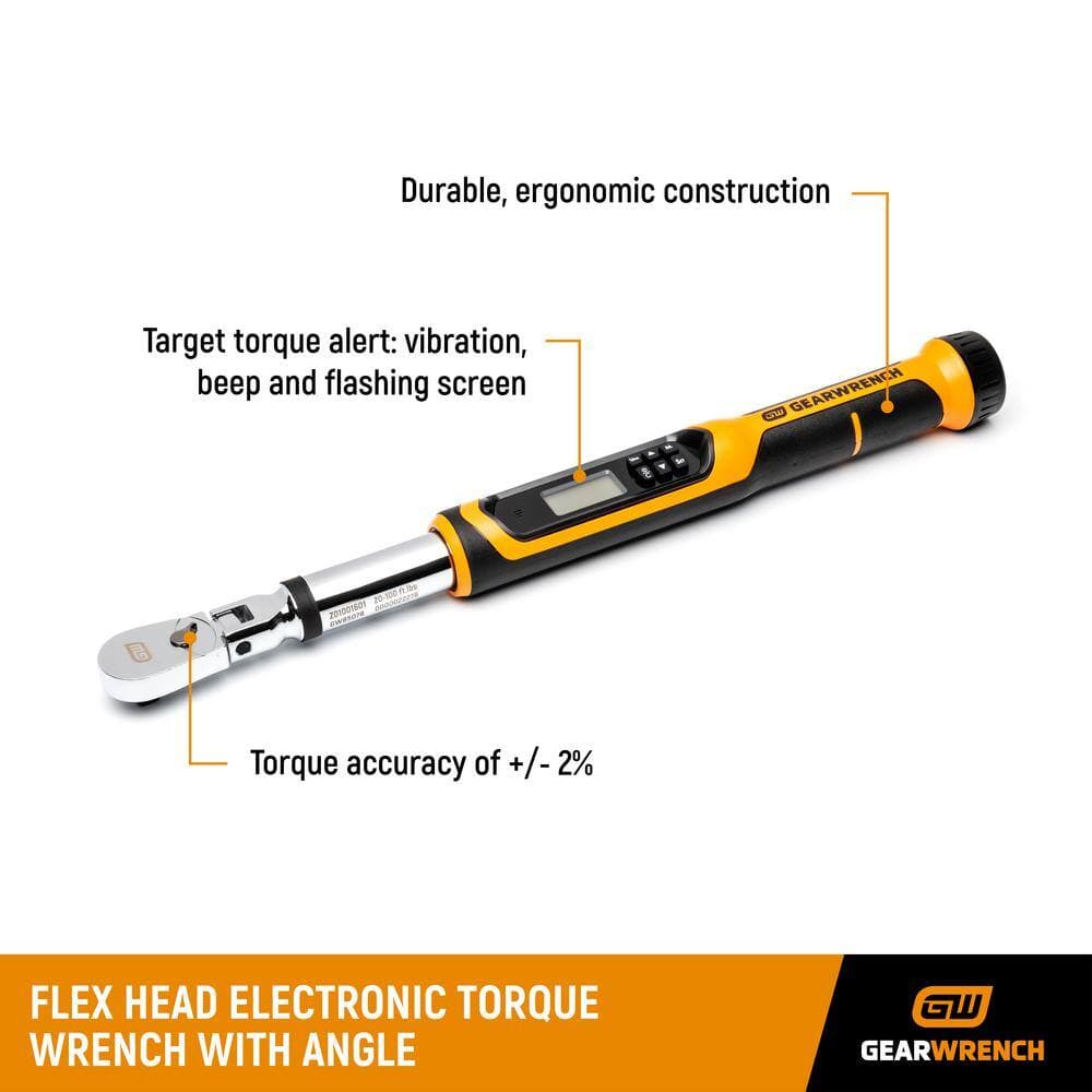GEARWRENCH 1/2 in. Drive 25-250 ft./lbs. Flex-Head Electronic Torque Wrench with Angle (2)