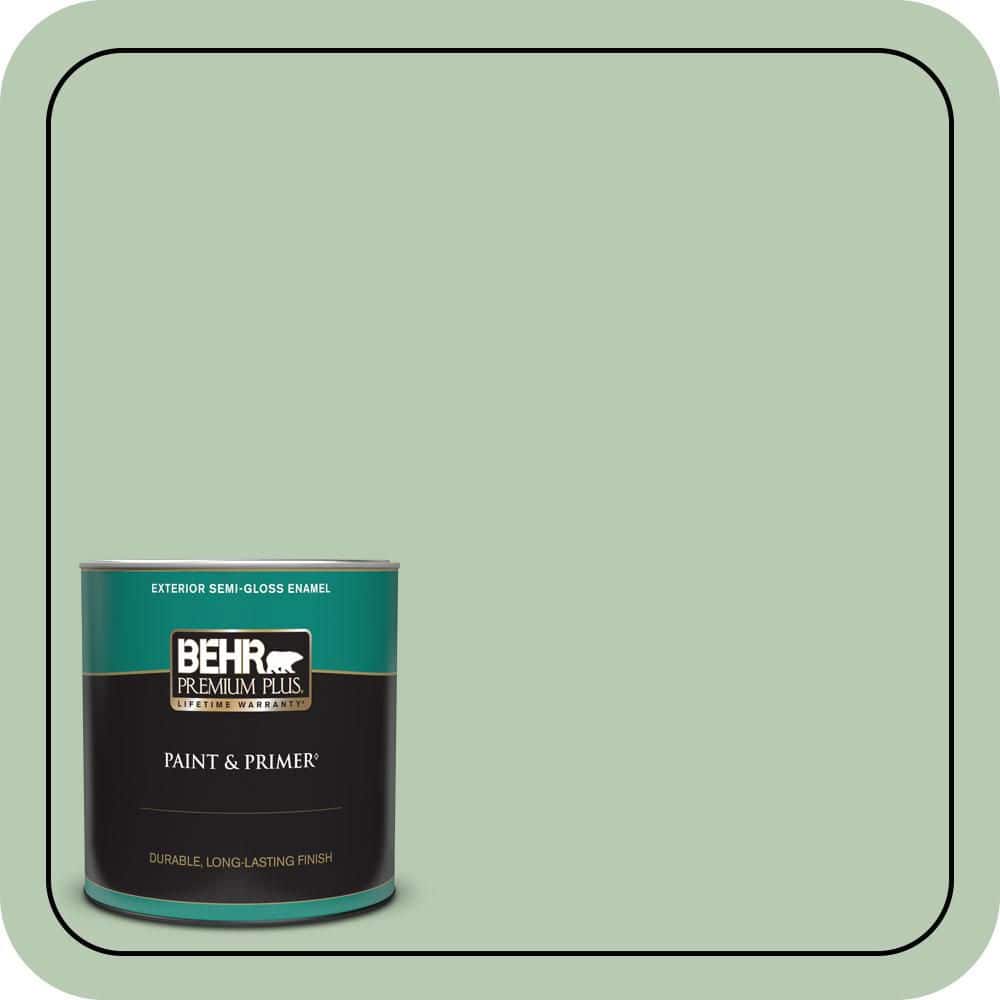 BEHR PREMIUM PLUS 1 qt. #S400-3 Healing Aloe Semi-Gloss Enamel Exterior Paint & Primer