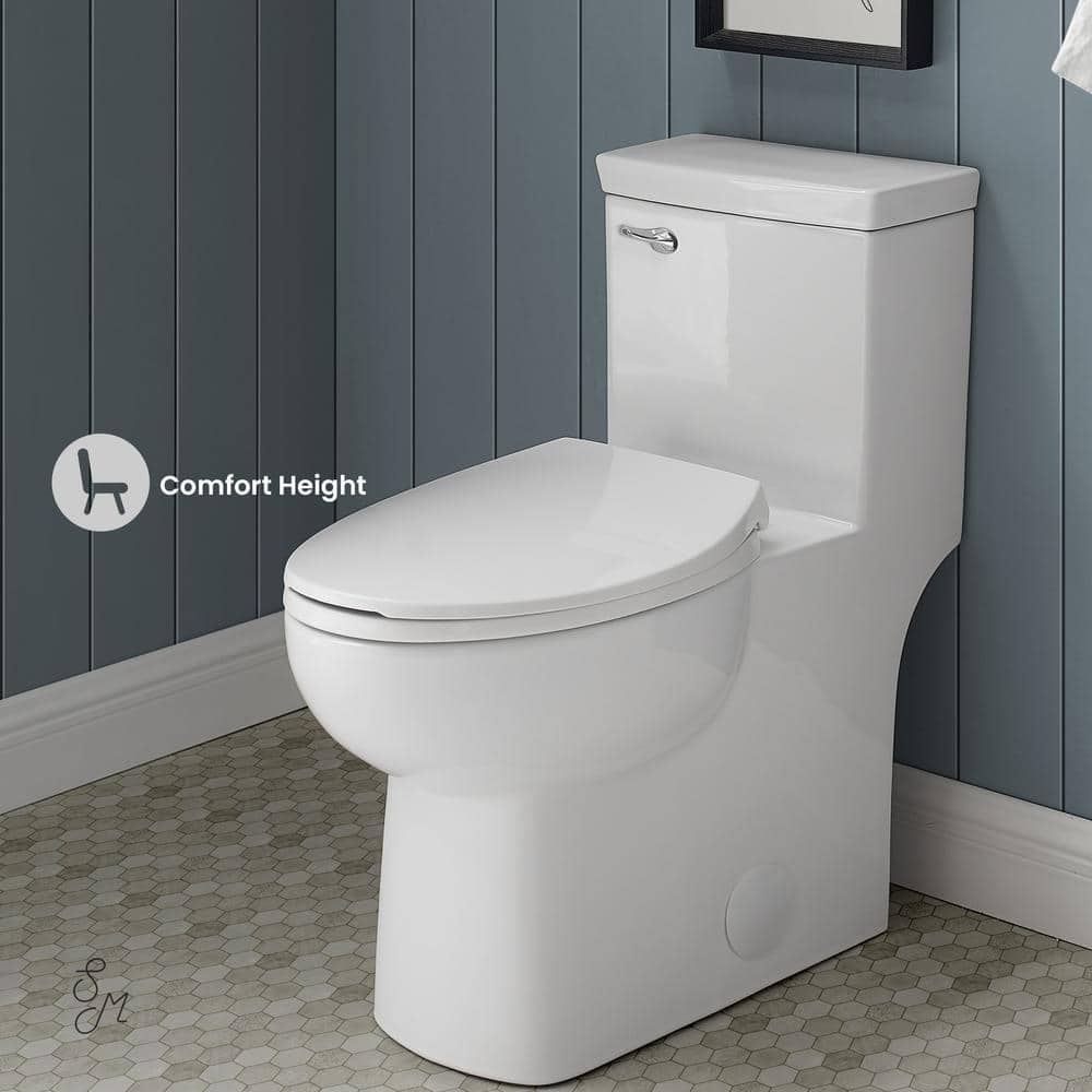 Swiss Madison Classe 1-Piece 1.28 GPF Single Flush Handle Toilet White Seat Included (4)