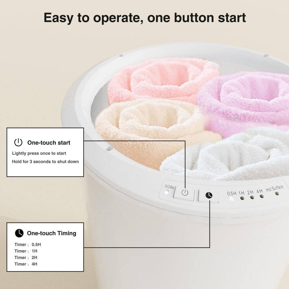 Wudkey 1-Piece Bath Accessory Set, Large Towel Warmer Bucket in White, Wood Handle, Auto Shut Off (3)