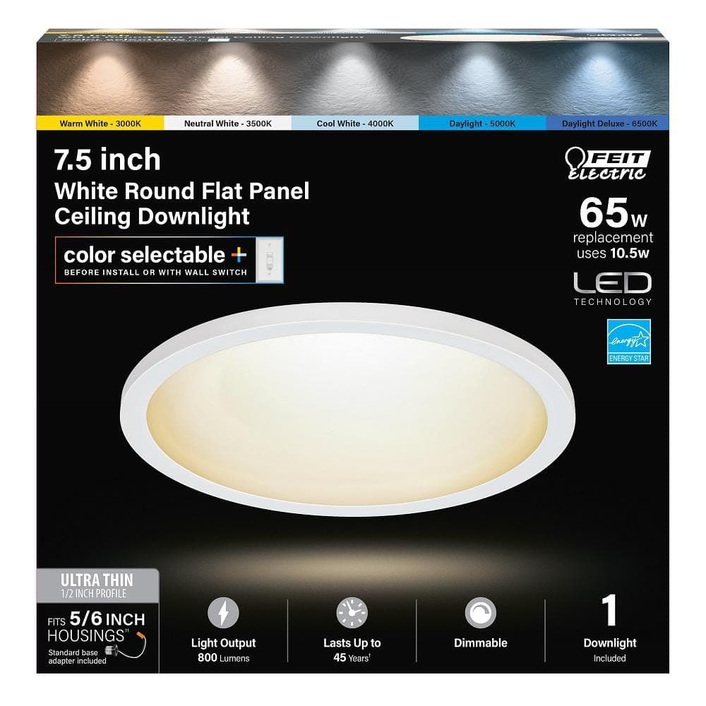 Feit Electric 10.5-Watt Integrated LED Flush Mount 7.5 in. White Round Dimmable Flat Panel Ceiling with Color Change 5CCT (4)