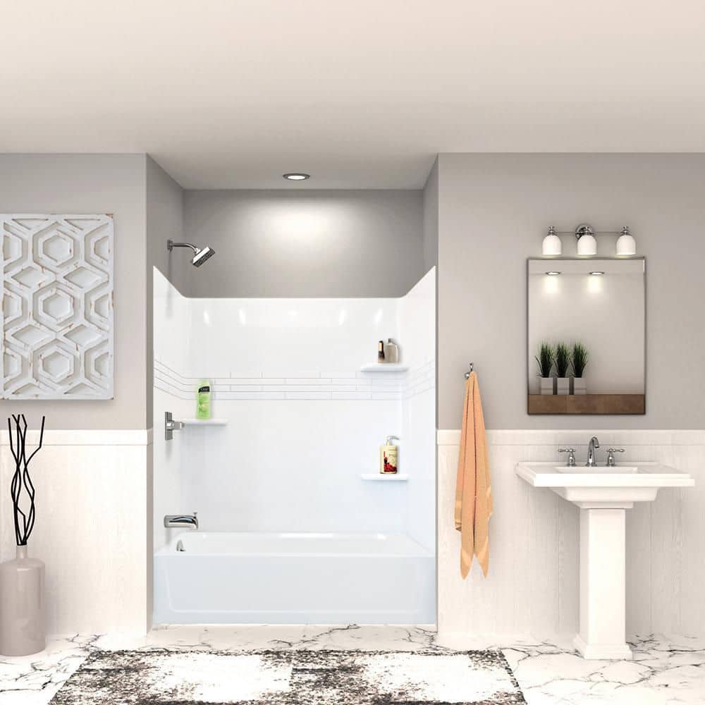 MUSTEE Topaz 60 in. L x 30 in. W x 74.75 in. H Rectangular Tub/ Shower Combo Unit in White with Left-Hand Drain (2)