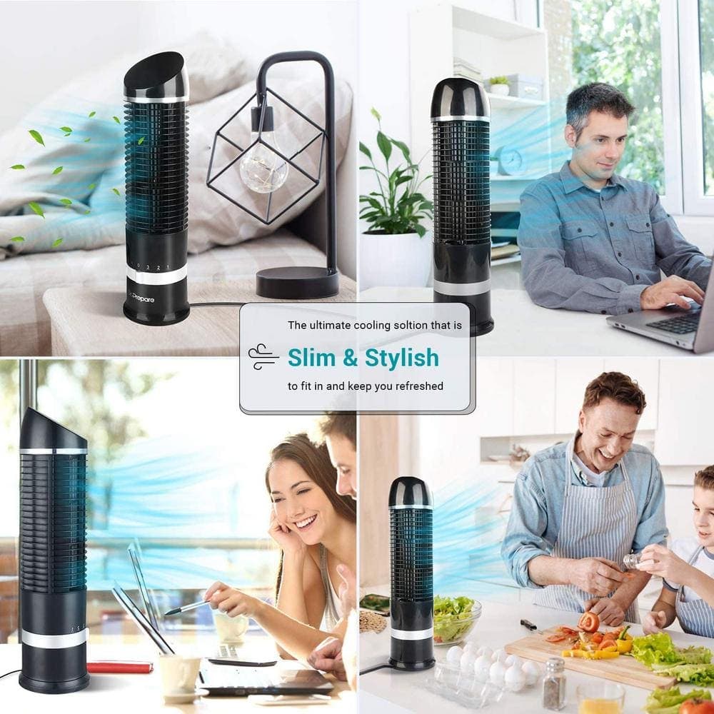 Adrinfly 4.3 in. Portable Tower Fan Desk Table Fan with 3 Speeds Wind Modes and 60° Oscillation 16 in. Tall for Bedroom in Black (3)