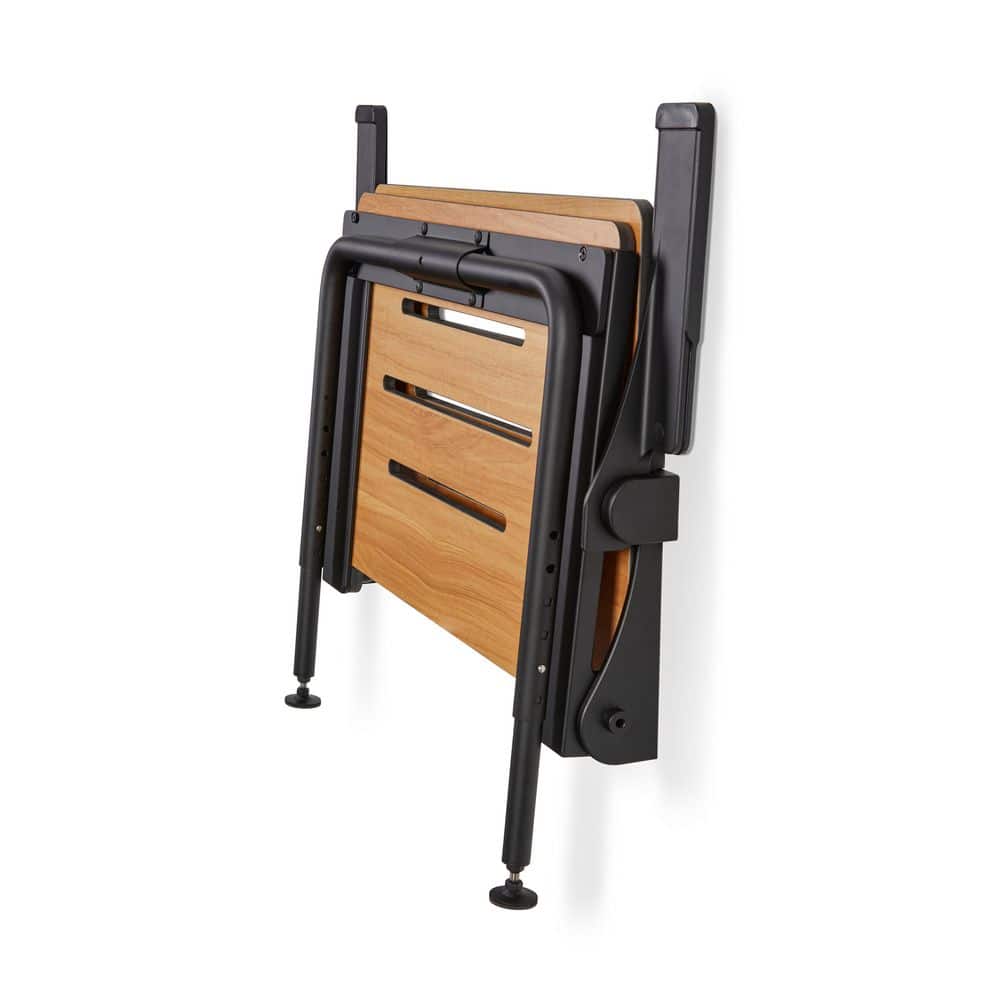 SEACHROME Silhouette Comfort Plus Heavy Duty Folding Wall Mount Shower Chair Seat Phenolic Stainless Steel Teak Black Frame (2)