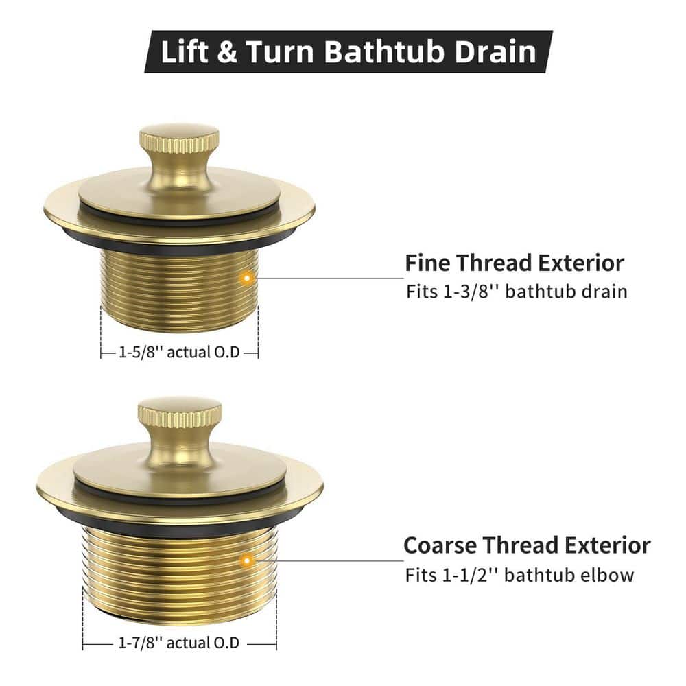 Wudkey 1-Piece Brass Lift and Turn Twist Tub Drains Replacement Trim Kit Included Mounting Hardware in Brushed Gold (3)