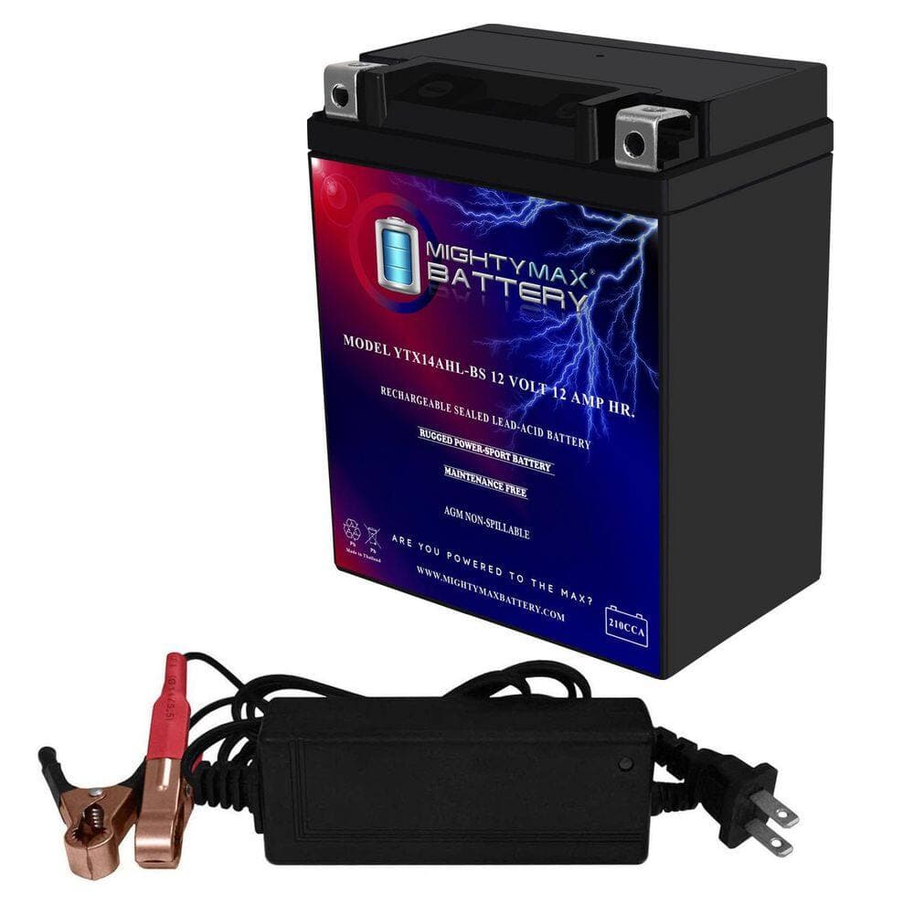 MIGHTY MAX BATTERY YTX14AHL Battery Replaces Arctic Cat 300 ATV 4x4 98-05 + 12V 2A Chrgr (1)