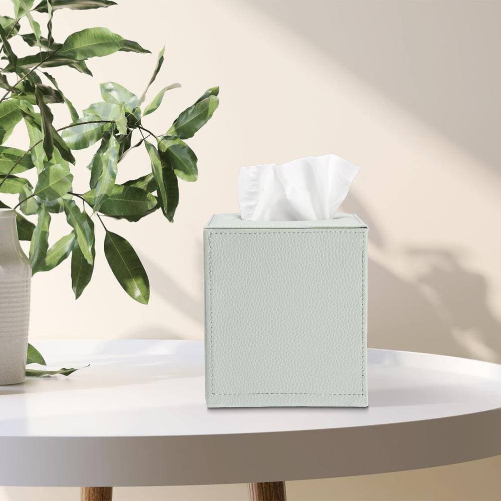 Unbranded Faux Leather Tissue Box Cover with Magnetic Bottom MDF Frame for Bathroom Home Office Desk in Light Green (2)