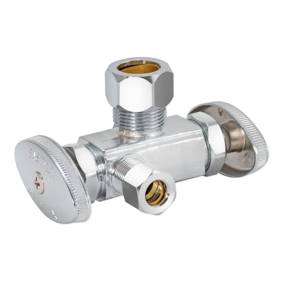 EASTMAN 3/8 in. O.D. x 3/8 in. O.D. x 5/8 in. O.D. Brass Compression Dual Outlet Dual Handle Stop Valve (2)