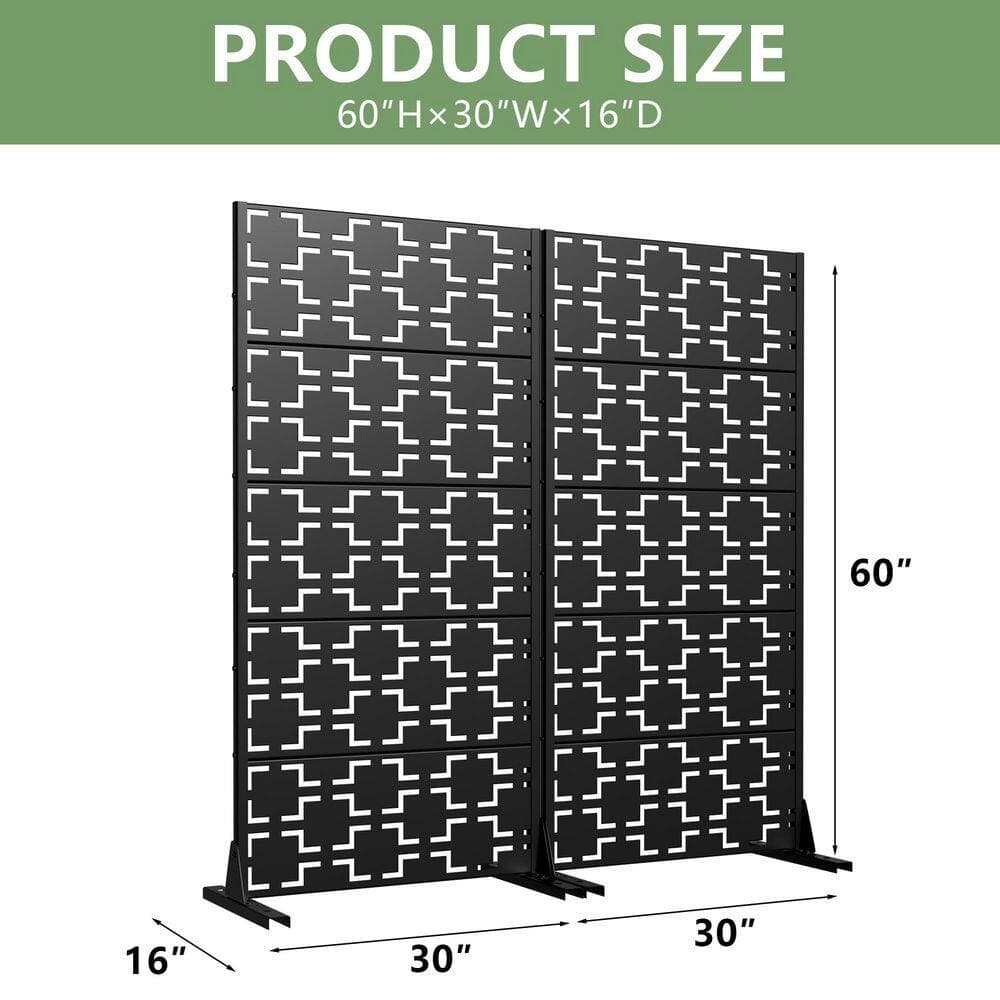Dovelina 16 in. L x 59 in. H x 29.5 in. W Galvanized Metal Outdoor Privacy Screens Garden Fence Louvered in Black(Set of 2) (3)