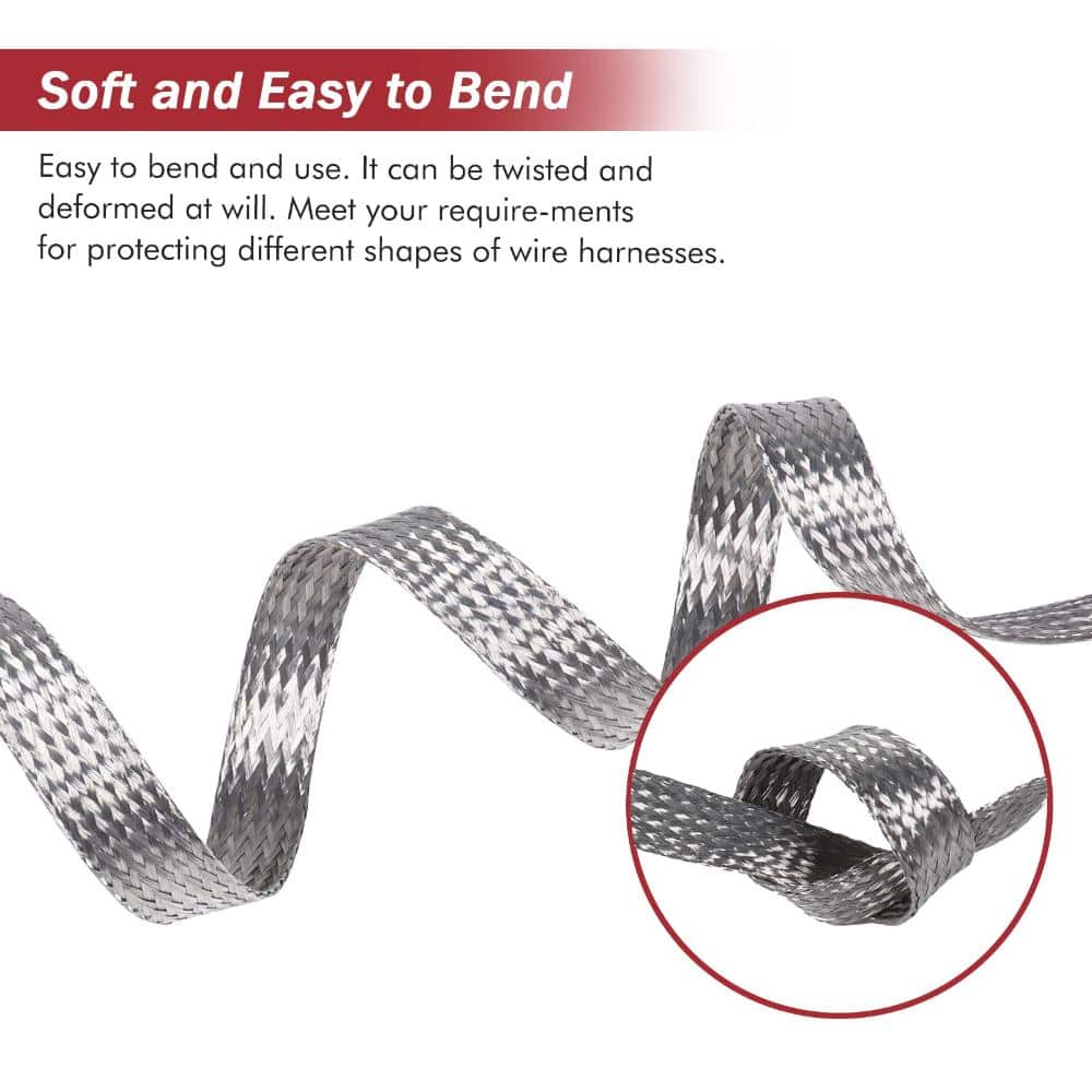 Unbranded Tinned Copper Braided Shielding Sleeving 1/2 in x 13 ft Expandable Flat Mesh for EMI RFI Wire Protection (3)