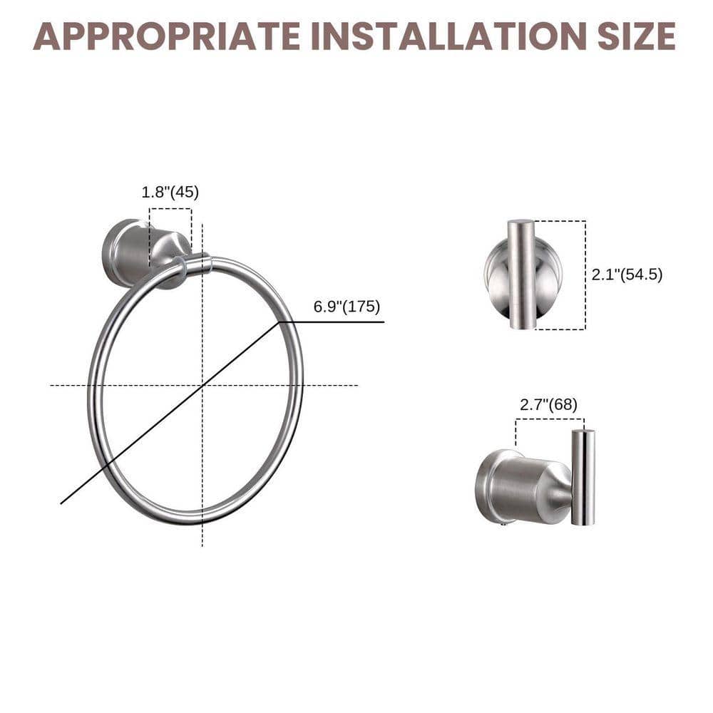 VEVETTA 3-Piece Bath Hardware Set with Mounting Hardware with Towel Ring and Hooks (3)