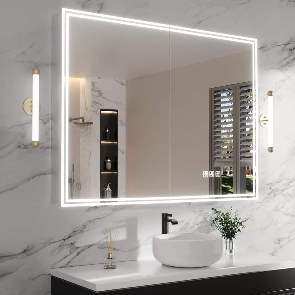 Ziyudura 48 in. W x 36 in. H Rectangular Aluminum Medicine Cabinet with Mirror and Light, Dimmable, Anti-Fog, Fully Assembled