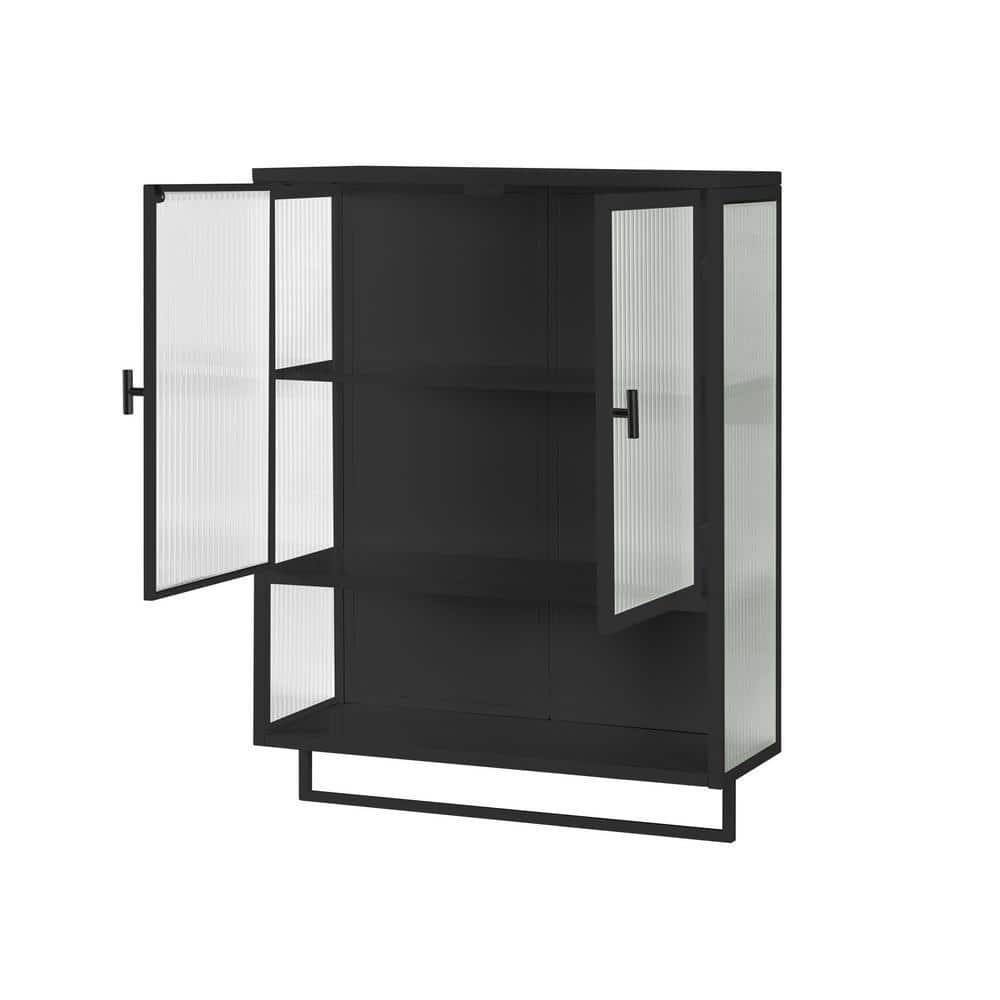 Tileon 23.62 in. W x 9.06 in. D x 30.71 in. H Bathroom Storage Wall Cabinet with Featuring 2-tier Enclosed Storage in Black (3)